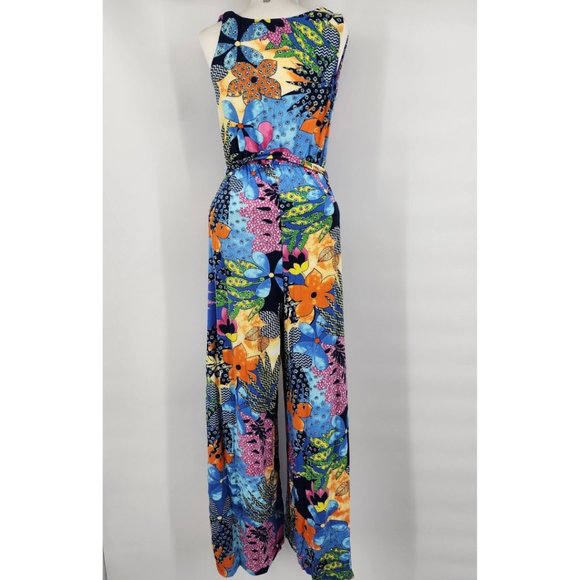 VERY MODA Blue Floral Jumpsuit Romper Sleeveless Wide Leg S/M  NWT - Picture 6 of 8